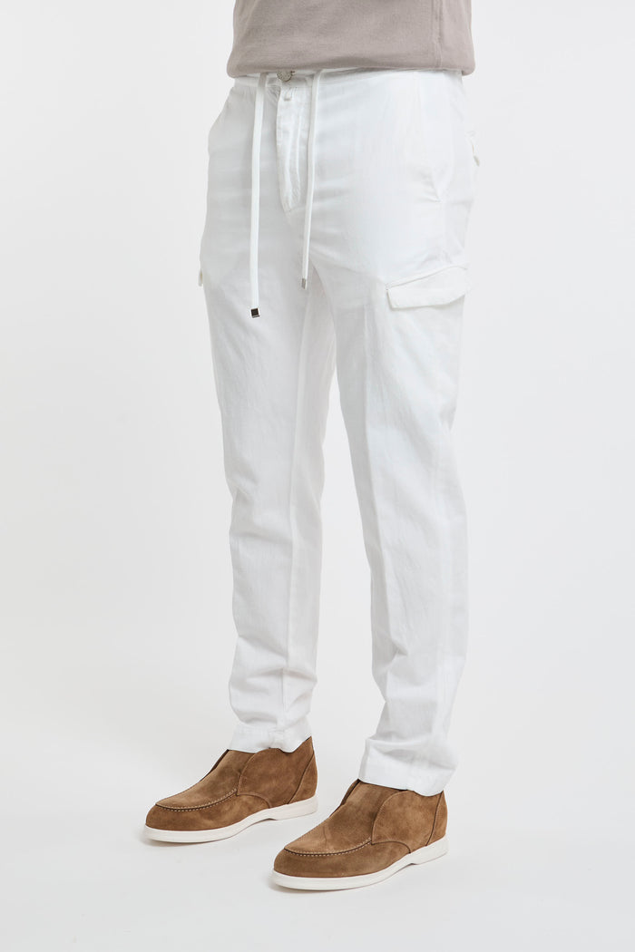  Jacob Cohen Chino Trousers In Cotton/linen/lycra Blue Bianco Uomo - 2