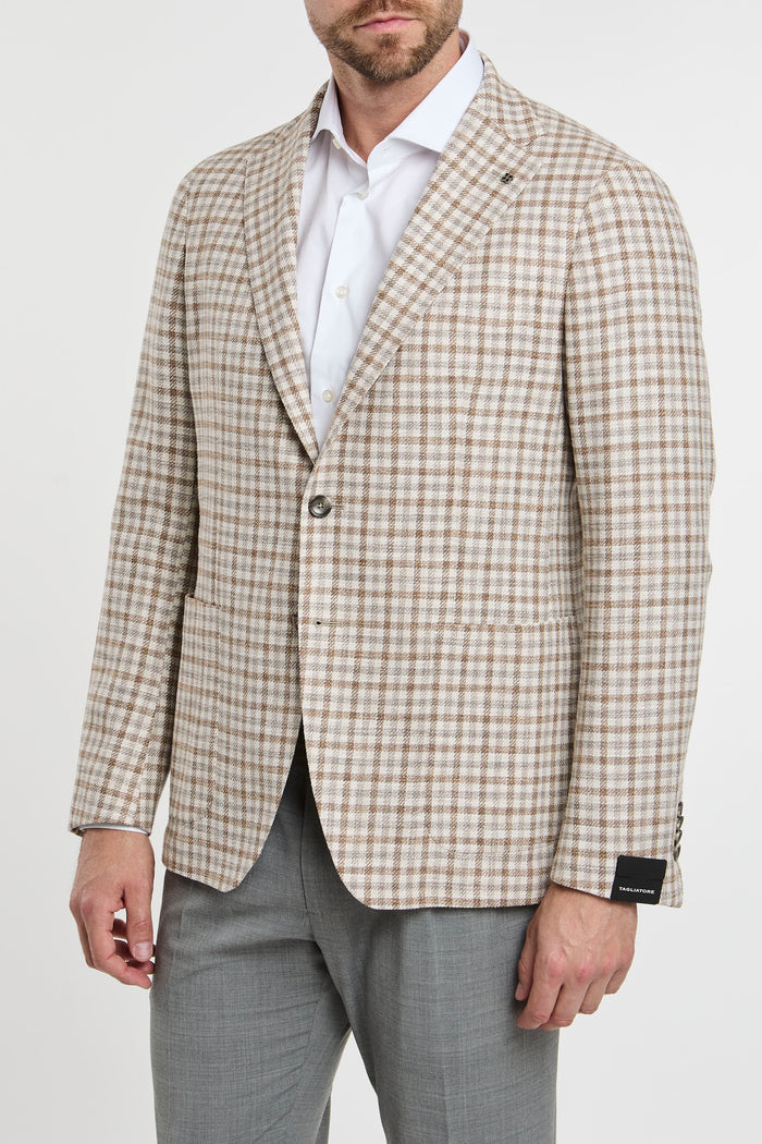 Tagliatore Multicolor Double-breasted Jacket In Mixed Materials Beige Uomo - 3