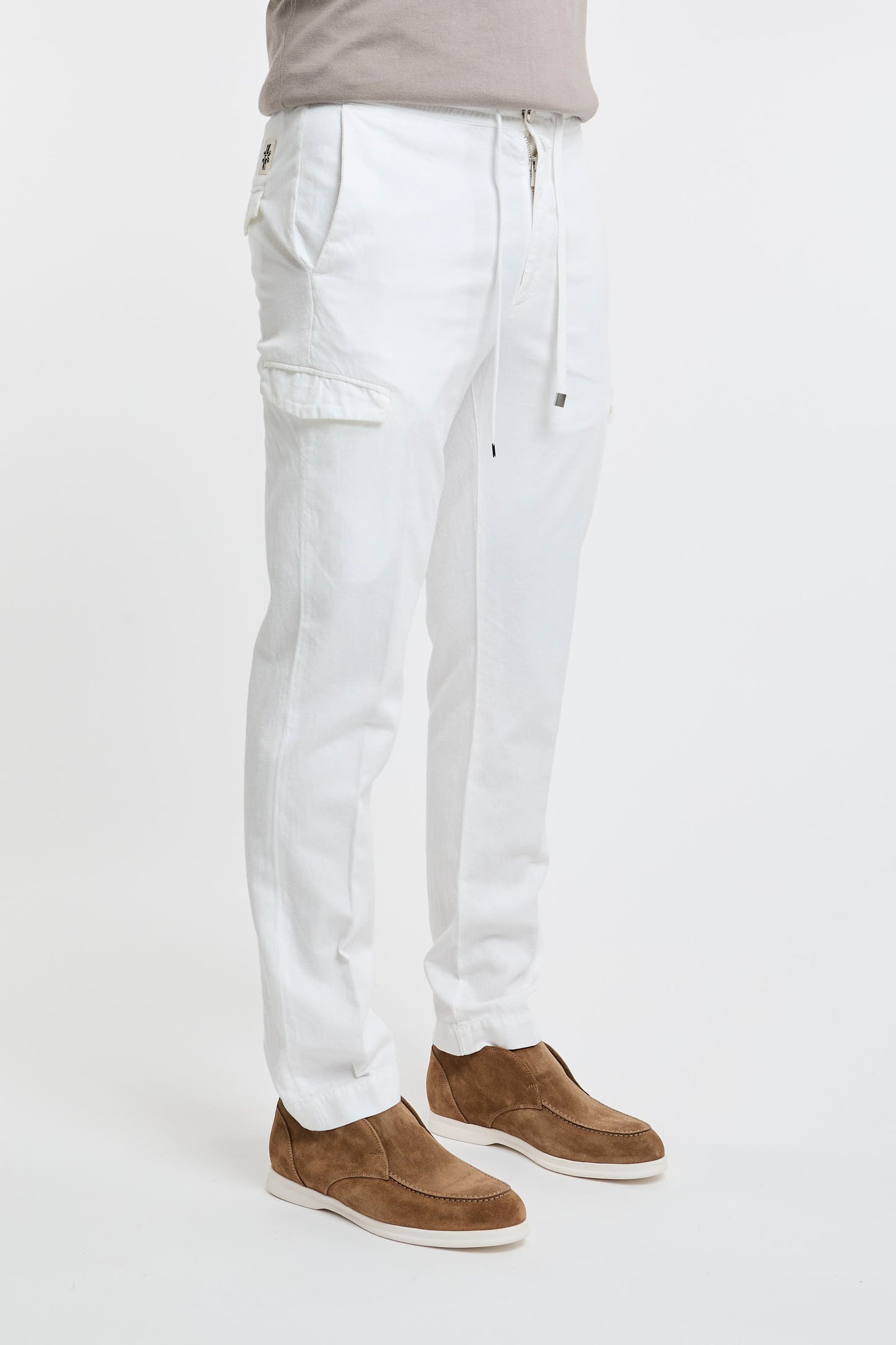  Jacob Cohen Chino Trousers In Cotton/linen/lycra Blue Bianco Uomo - 3