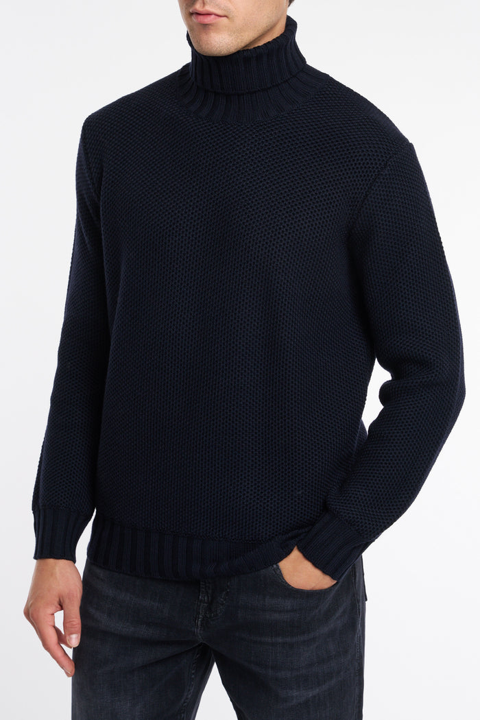 Filippo De Laurentiis Men's Blue Honeycomb Turtleneck Sweater-2