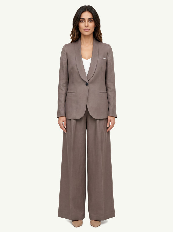  Peserico Giacca Twill Fluido Viscosa E Lino Marrone - 3