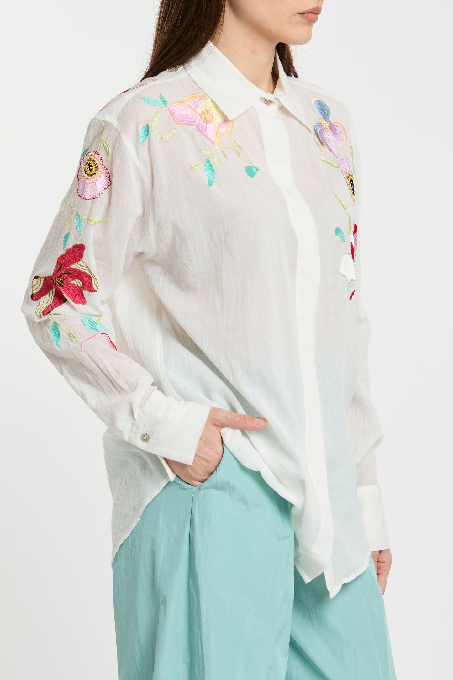  Forte_forte Shirt Heaven Embroidery Coton Voile Multicolor Bianco Donna - 4