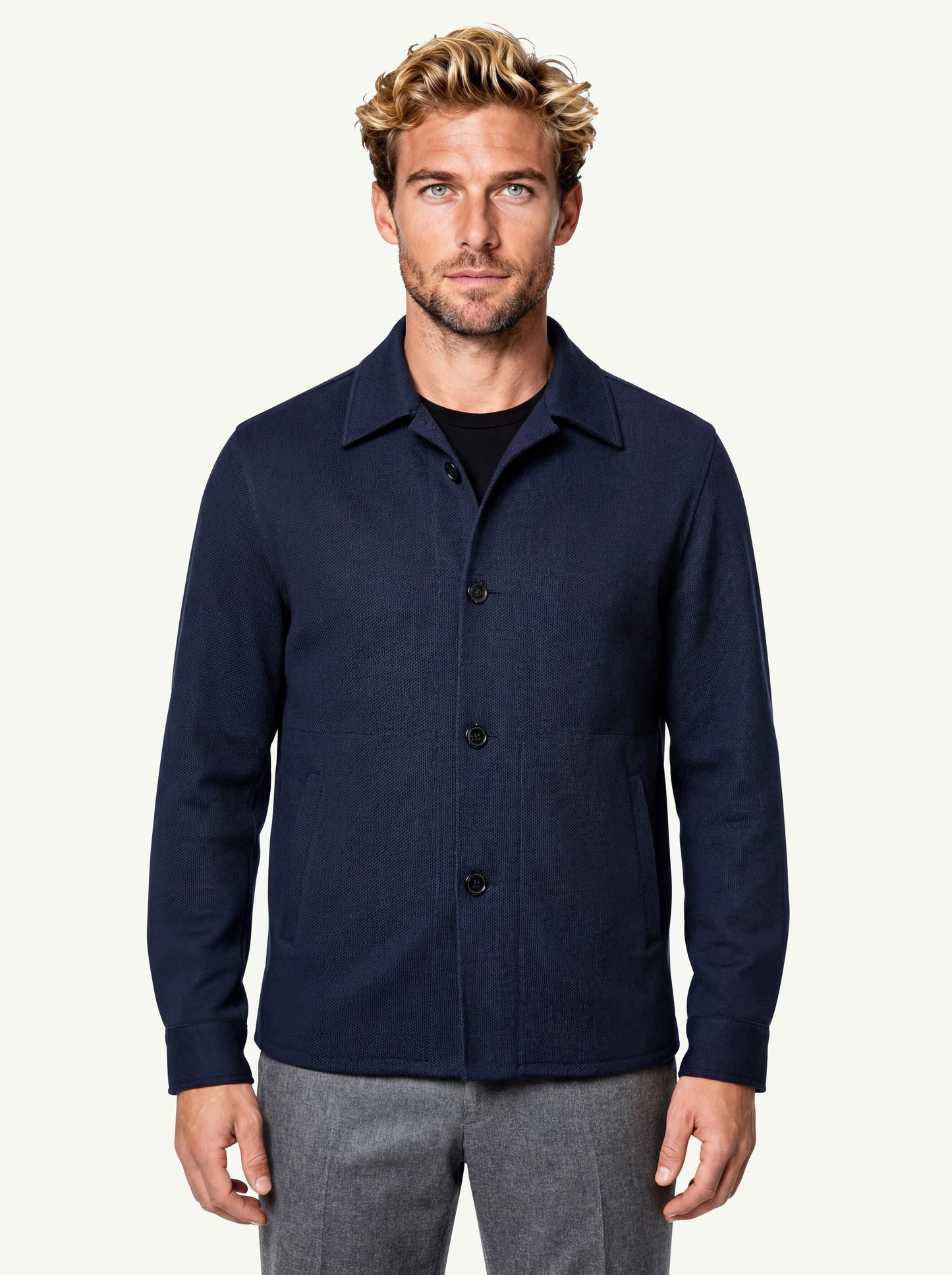  Harris Wharf London Men Shirt Jacket Honeyvomb Whit Loro Piana Blu - 1