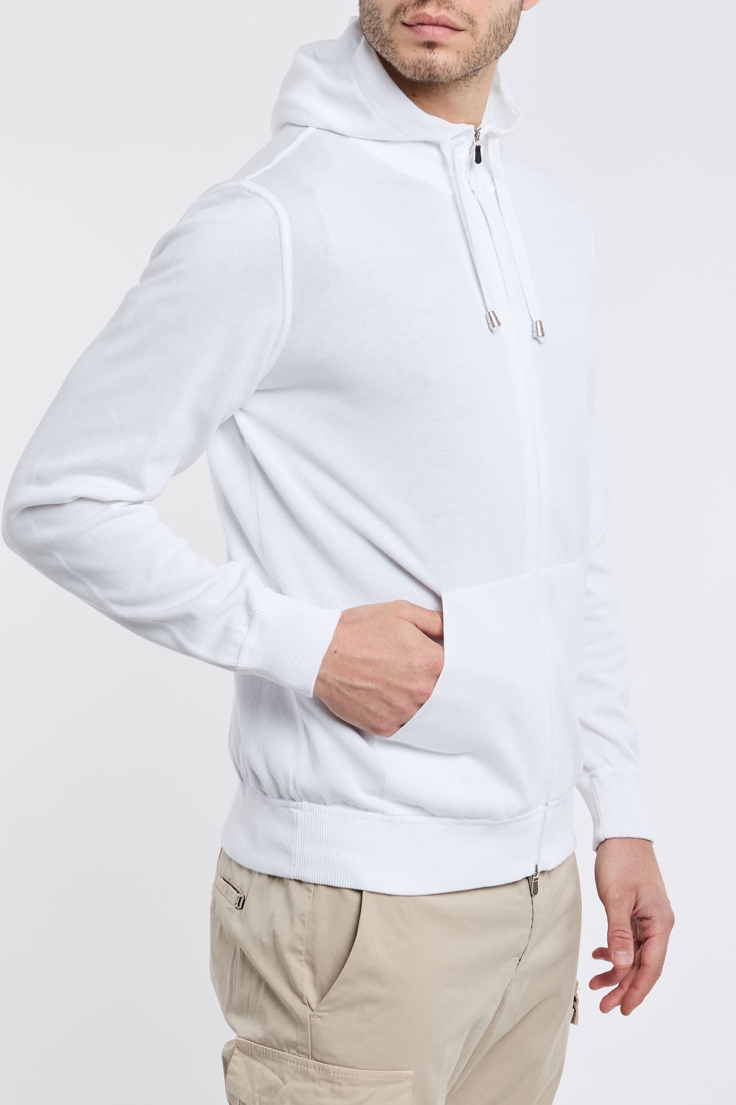  Filippo De Laurentiis Hooded Zip Sweater 100% Co White Bianco Uomo - 3