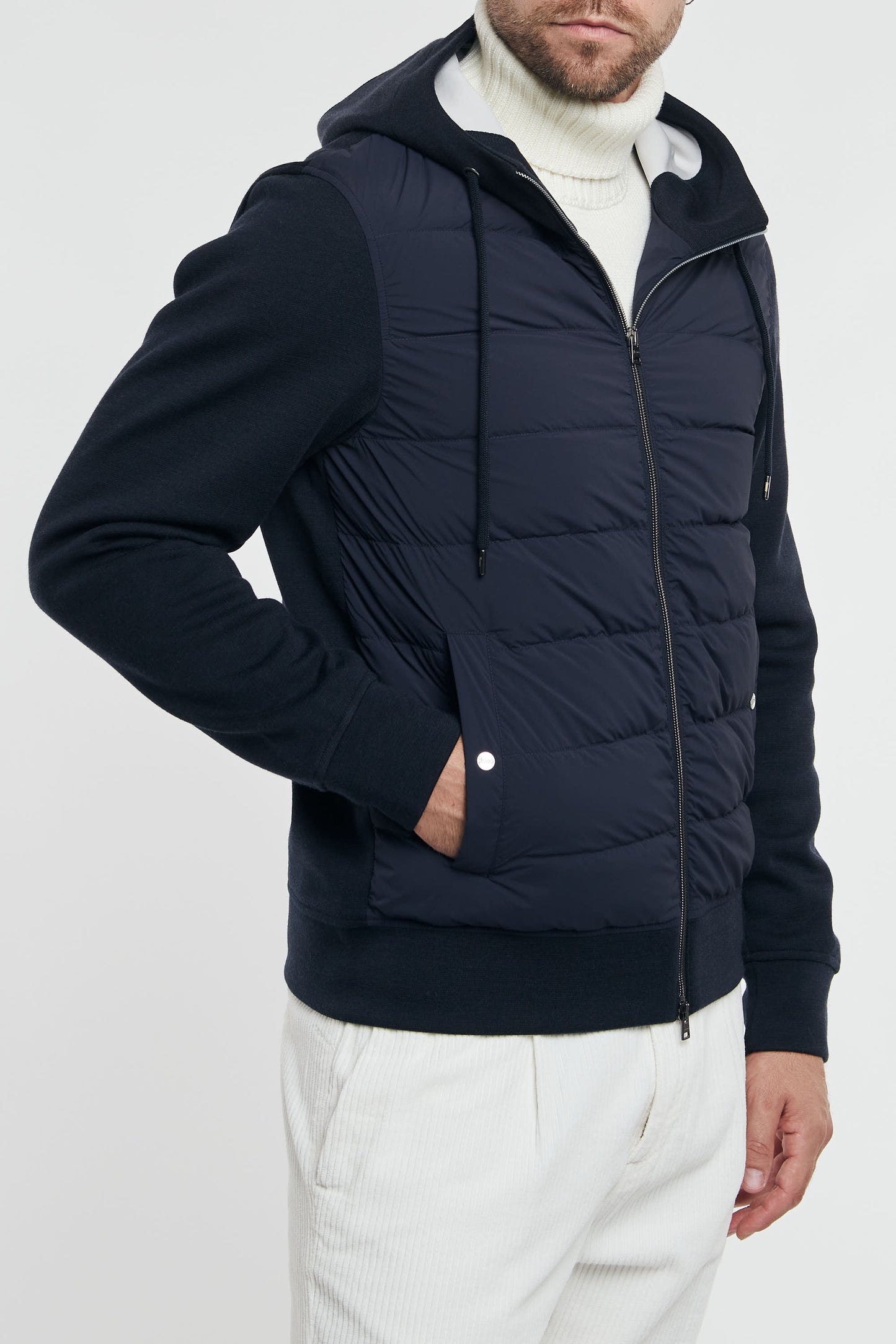  Herno Bomber Bimateriale Coupled Knit Multicolor 93043-26283 Blu Uomo - 5