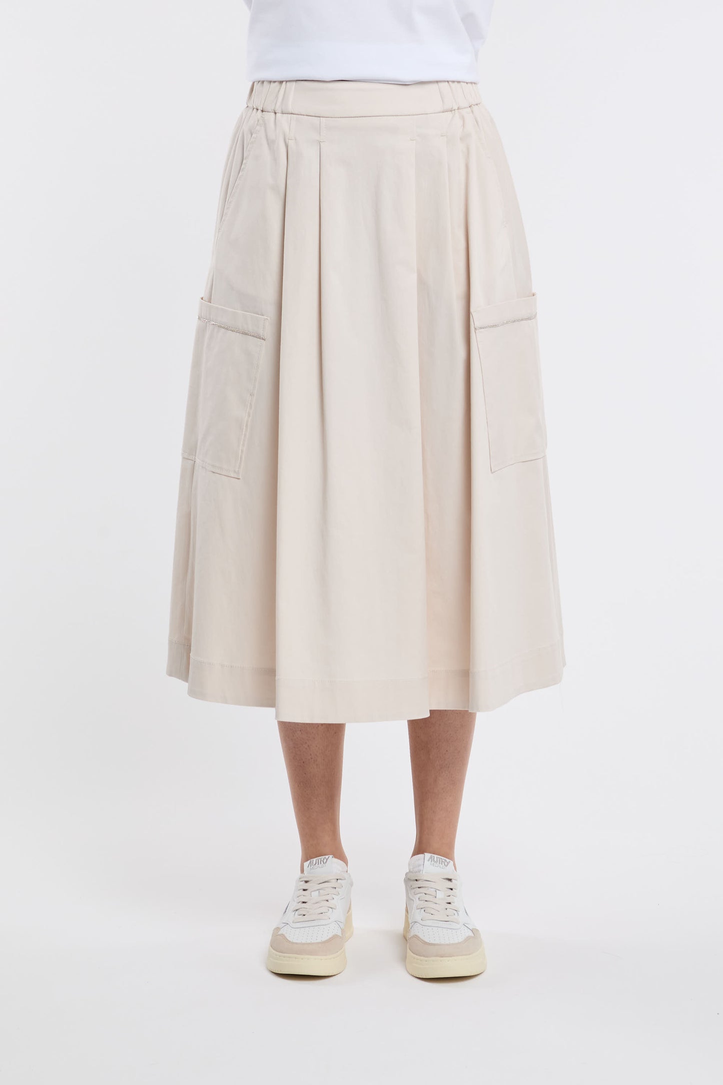  Peserico Multicolor Midi Skirt In Cotton/elastane Beige Donna - 1