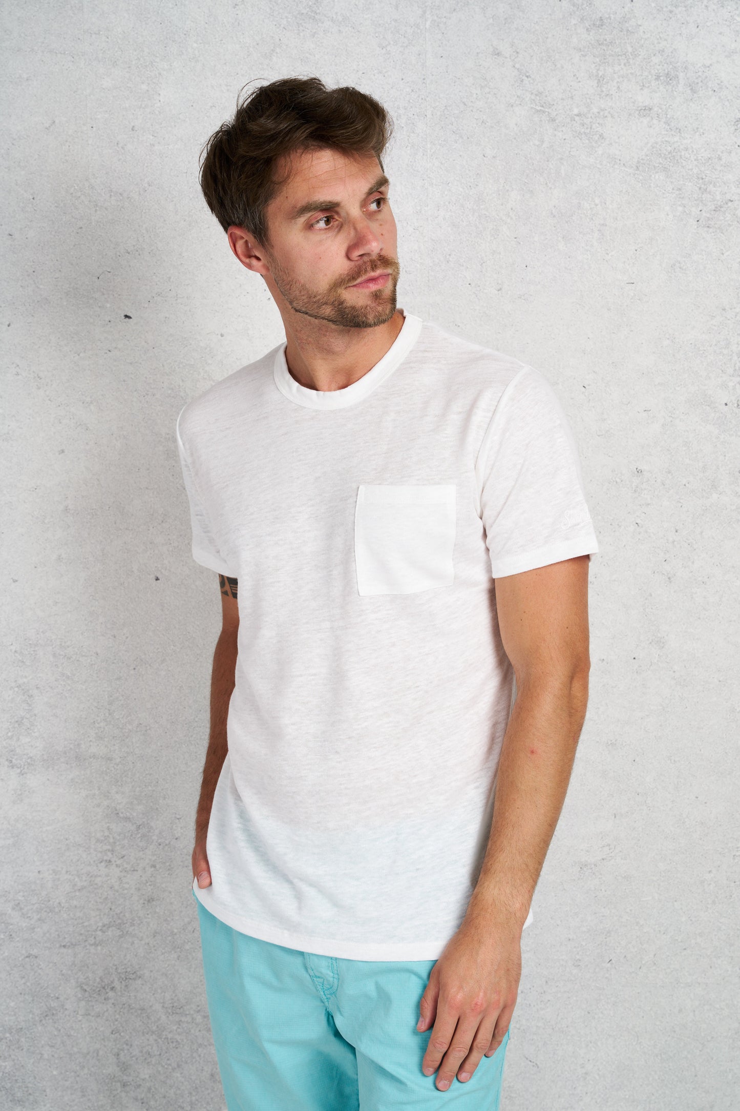  Mc2 Saint Barth Linen T-shirt With Front Pocket Bianco Bianco Uomo - 1