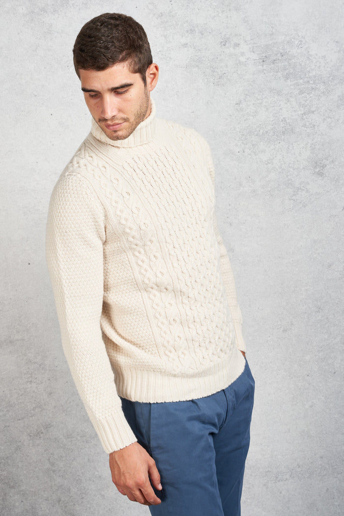  Drumohr Men's White Braided Turtleneck Sweater Bianco Uomo - 4