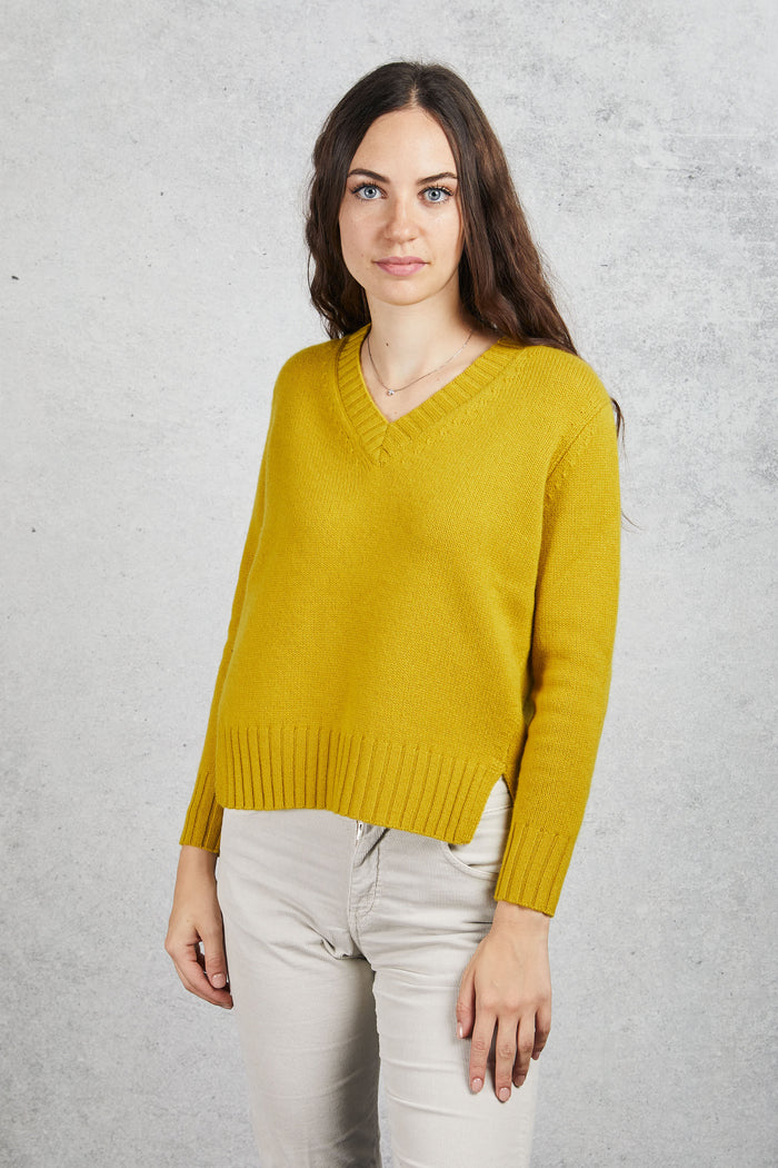 Purotatto V Neck Sweater Yellow Women-2
