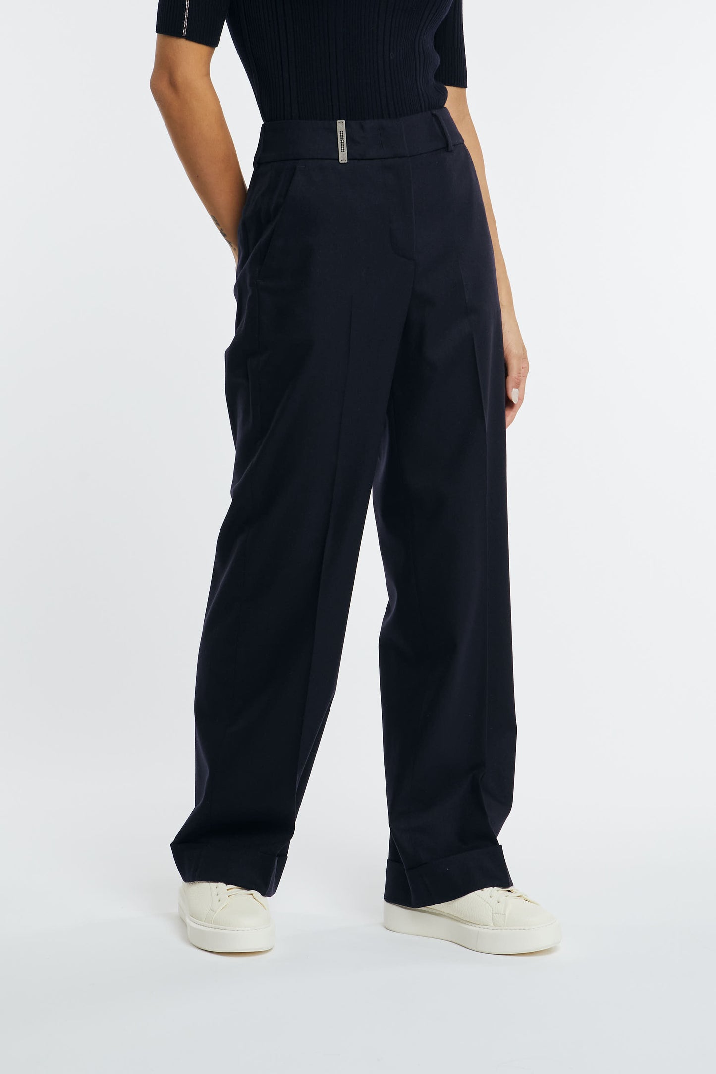  Peserico Pantalone Flanella Stretch In Lana Lurex Blu Blu Donna - 3