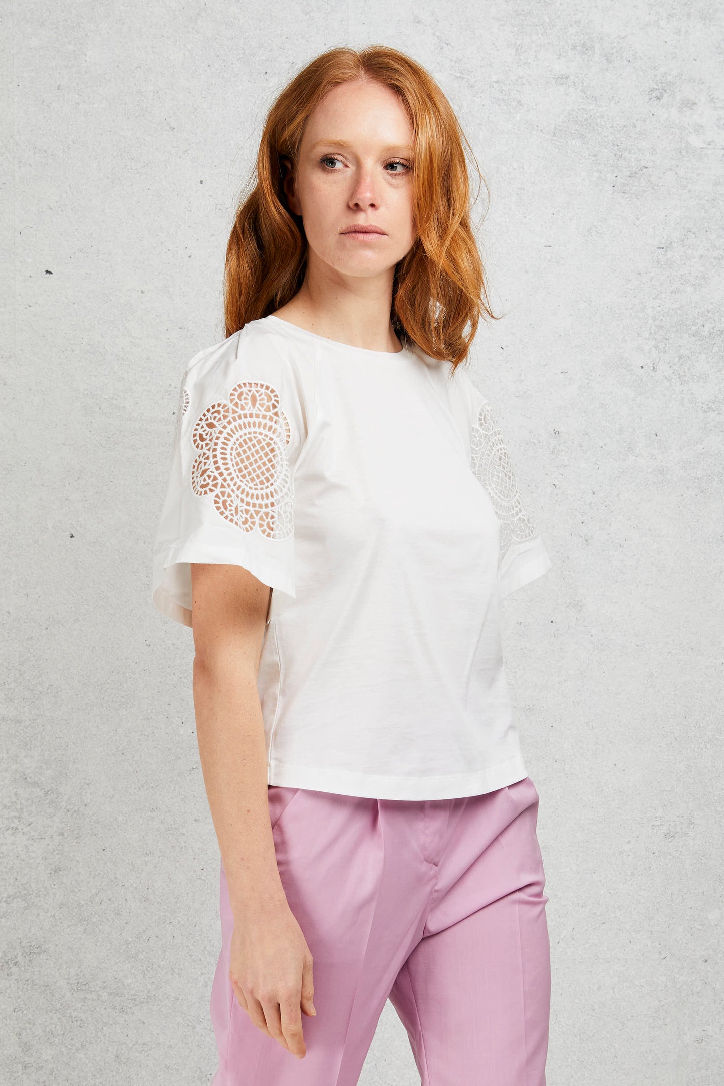  Maxmara T-shirt Scollo A Berchetta Bianco Bianco Donna - 2