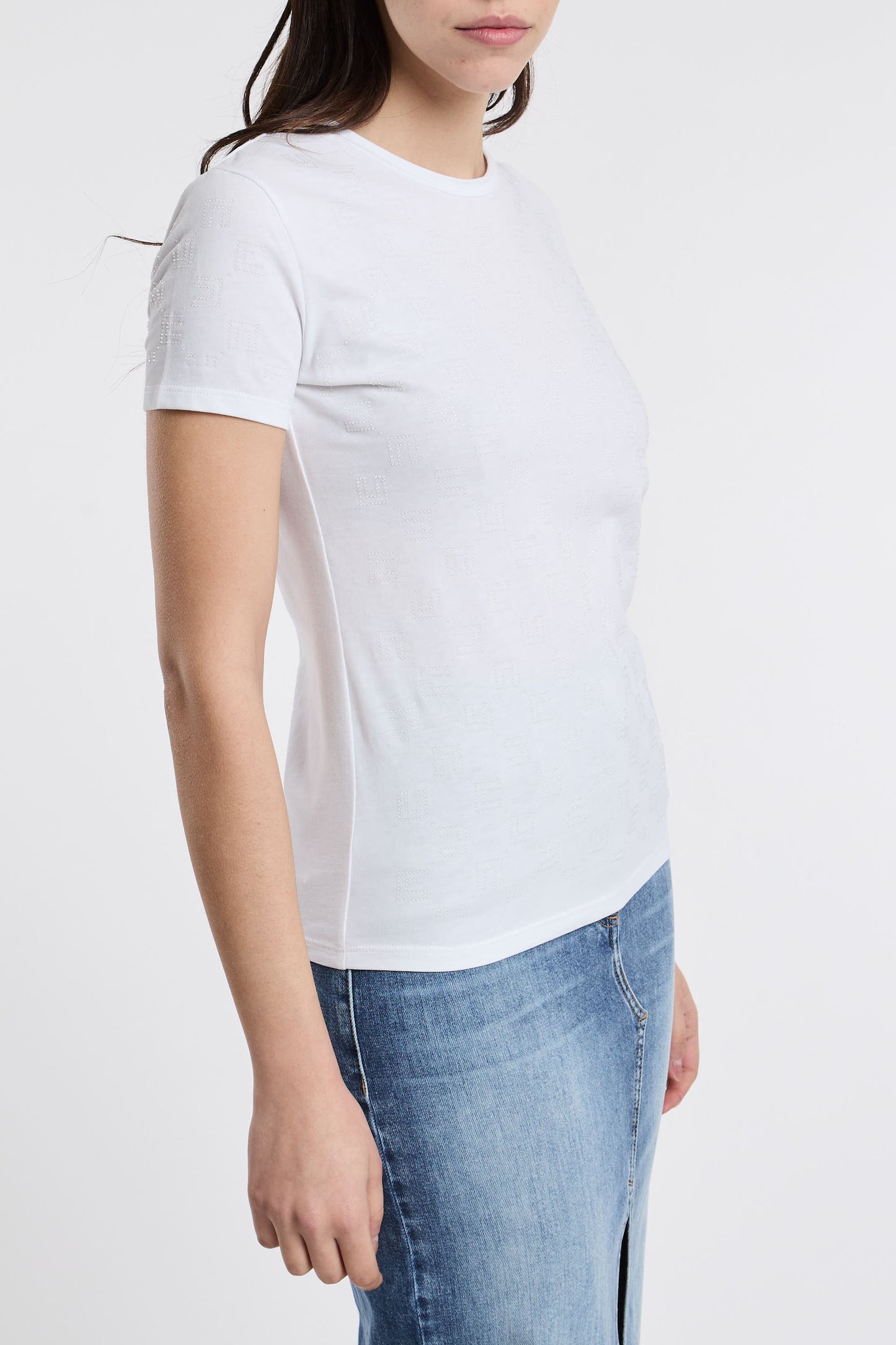  Elisabetta Franchi T-shirt 100% Co Gray Bianco Donna - 3
