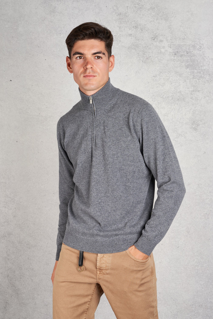 Filippo De Laurentiis Men's Gray Zip Neck Sweater