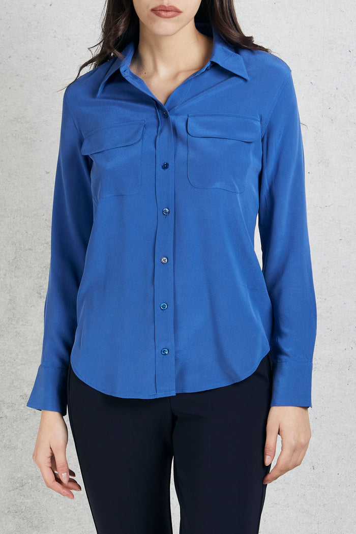 Equipment Femme Blue Silk Shirt for Women