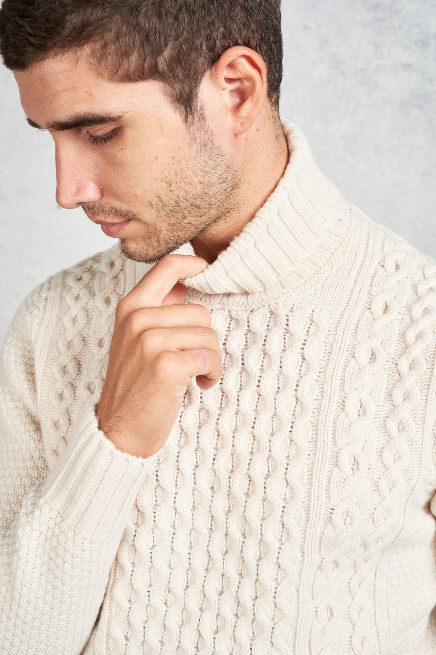  Drumohr Men's White Braided Turtleneck Sweater Bianco Uomo - 6