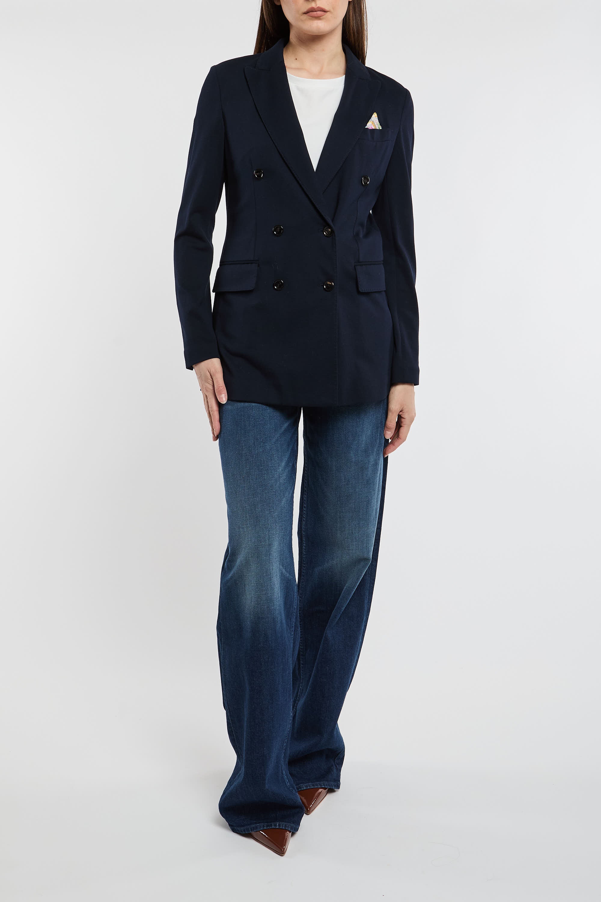 Circolo 1901 Double Breasted Jacket Co ea Blue Navy Donna Modamica