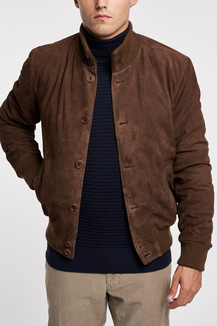 NLK Leather Jacket with Feather Lining Blue Brown