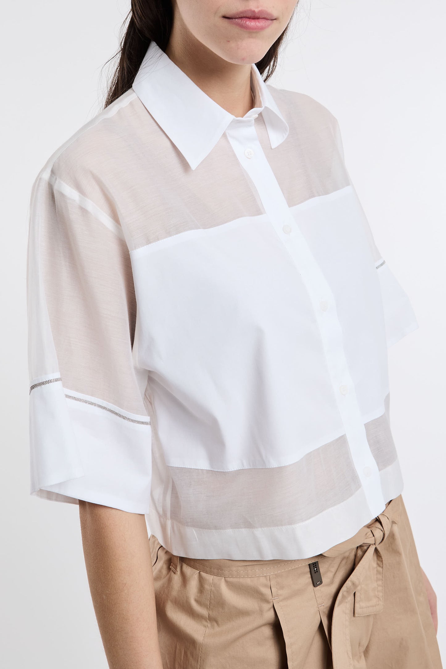  Peserico Camicia Organza Misto Seta E Cotone Multicolor Bianco Donna - 6