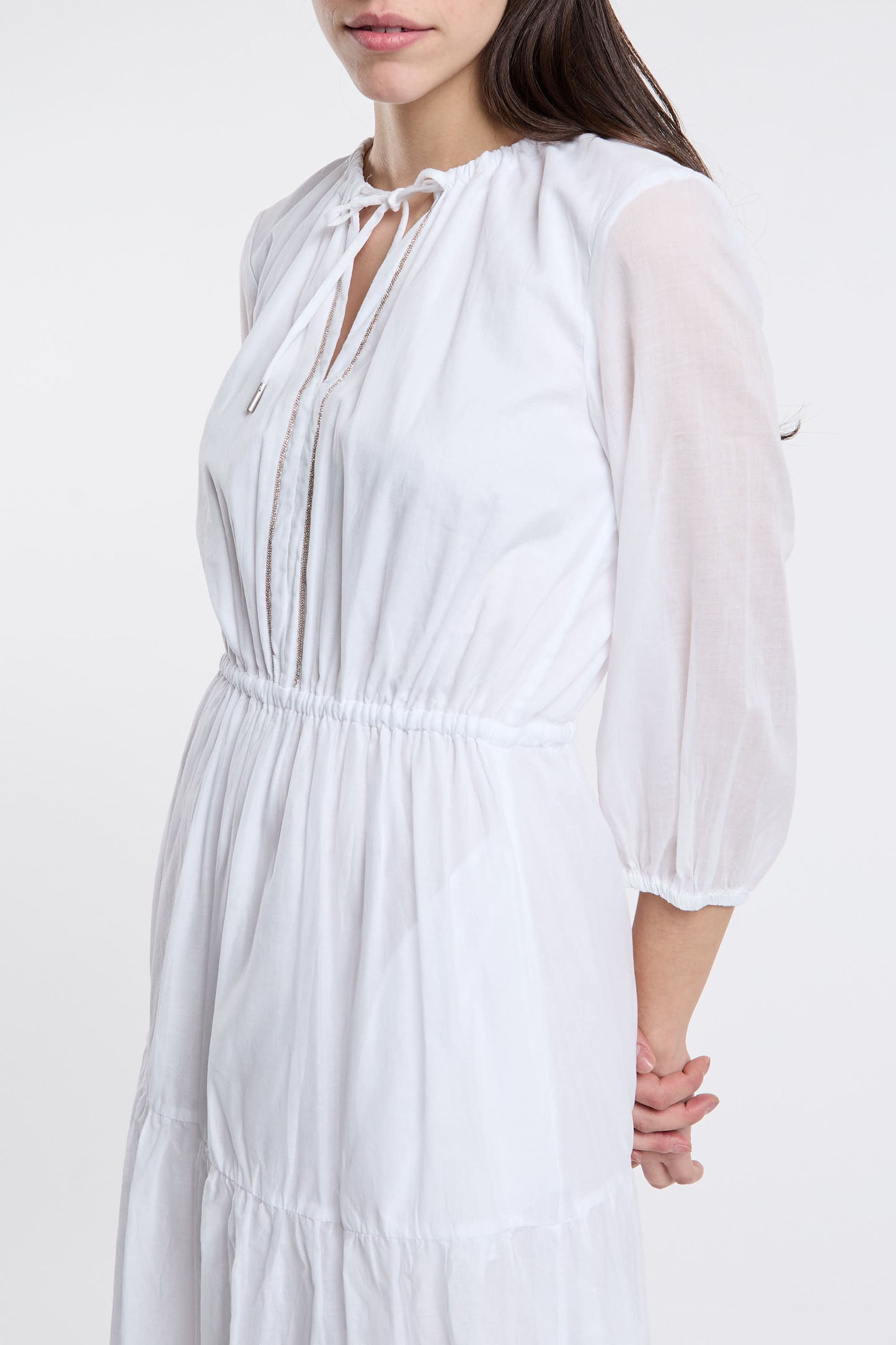  Peserico Long Dress 100% Co White Bianco Donna - 6