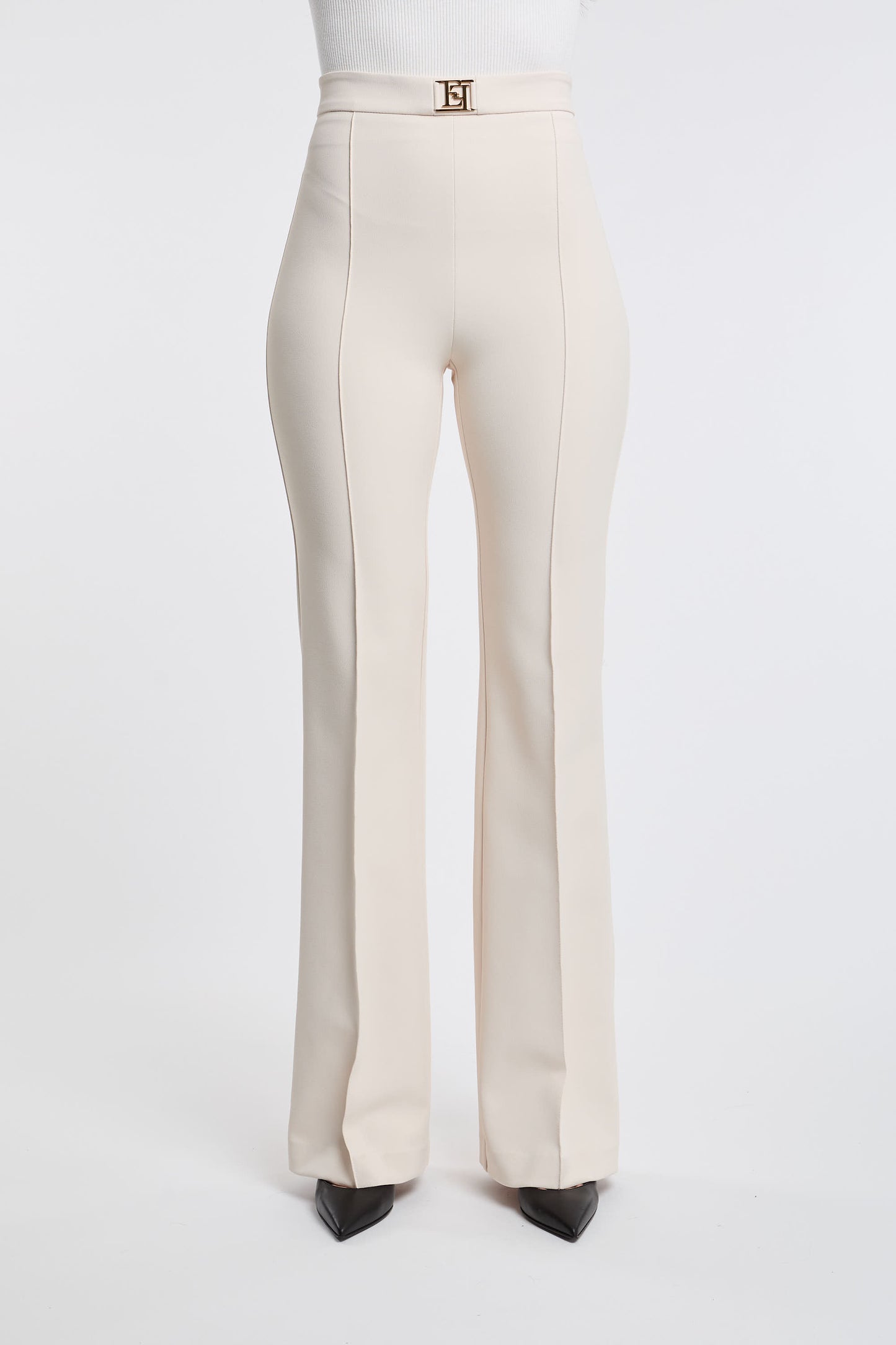  Elisabetta Franchi Fitted Trousers 96% Pl 4% Ea Yellow Beige Donna - 1
