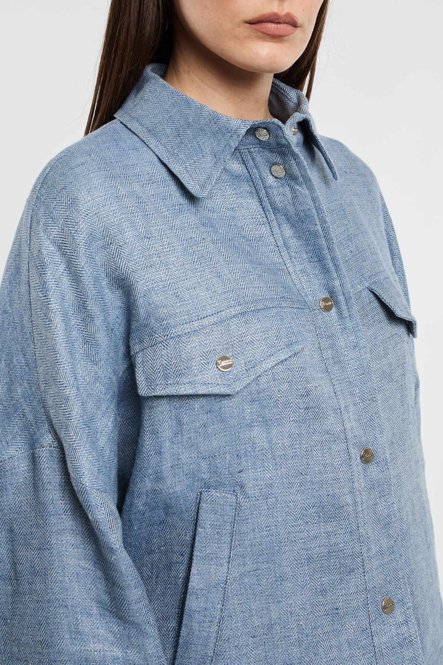  Herno Padded Shirt Jacket 98% Wv 1% Pa 1% Mz Light Blue Azzurro Donna - 7