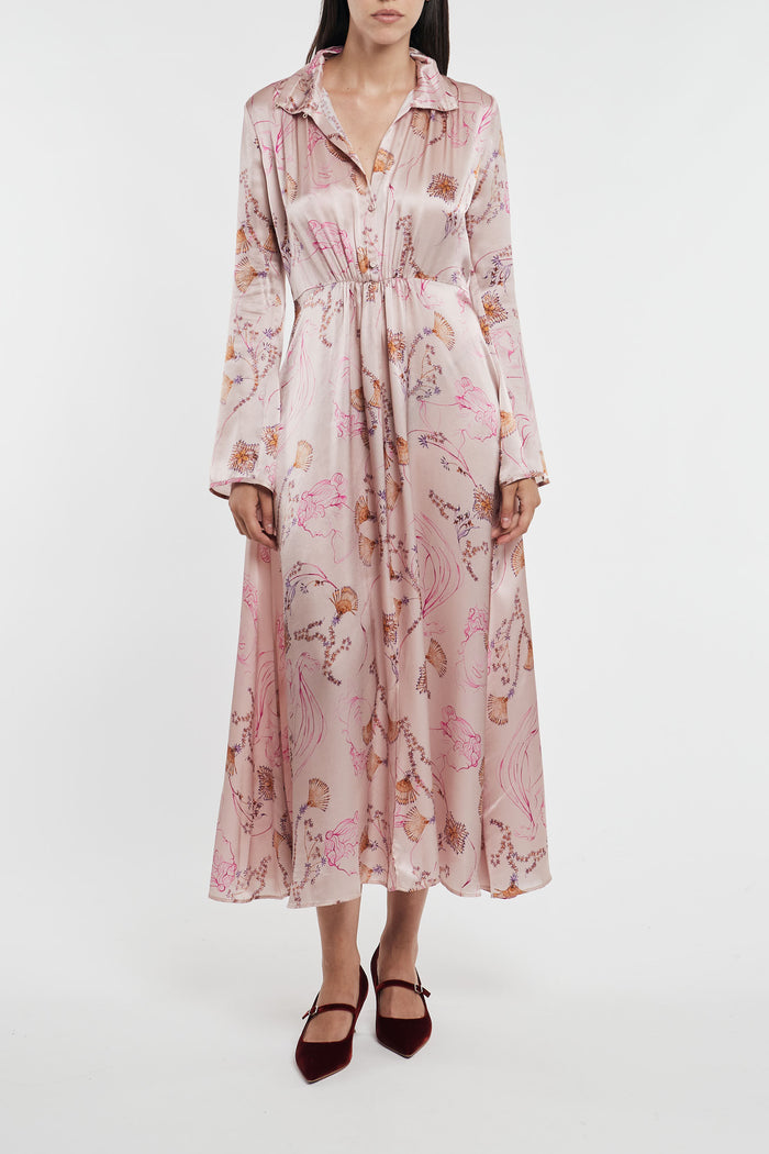  Forte_forte Long Dress In Silk Satin With Multicolor Muse Print By Forte Forte Woman Rosa Donna - 1