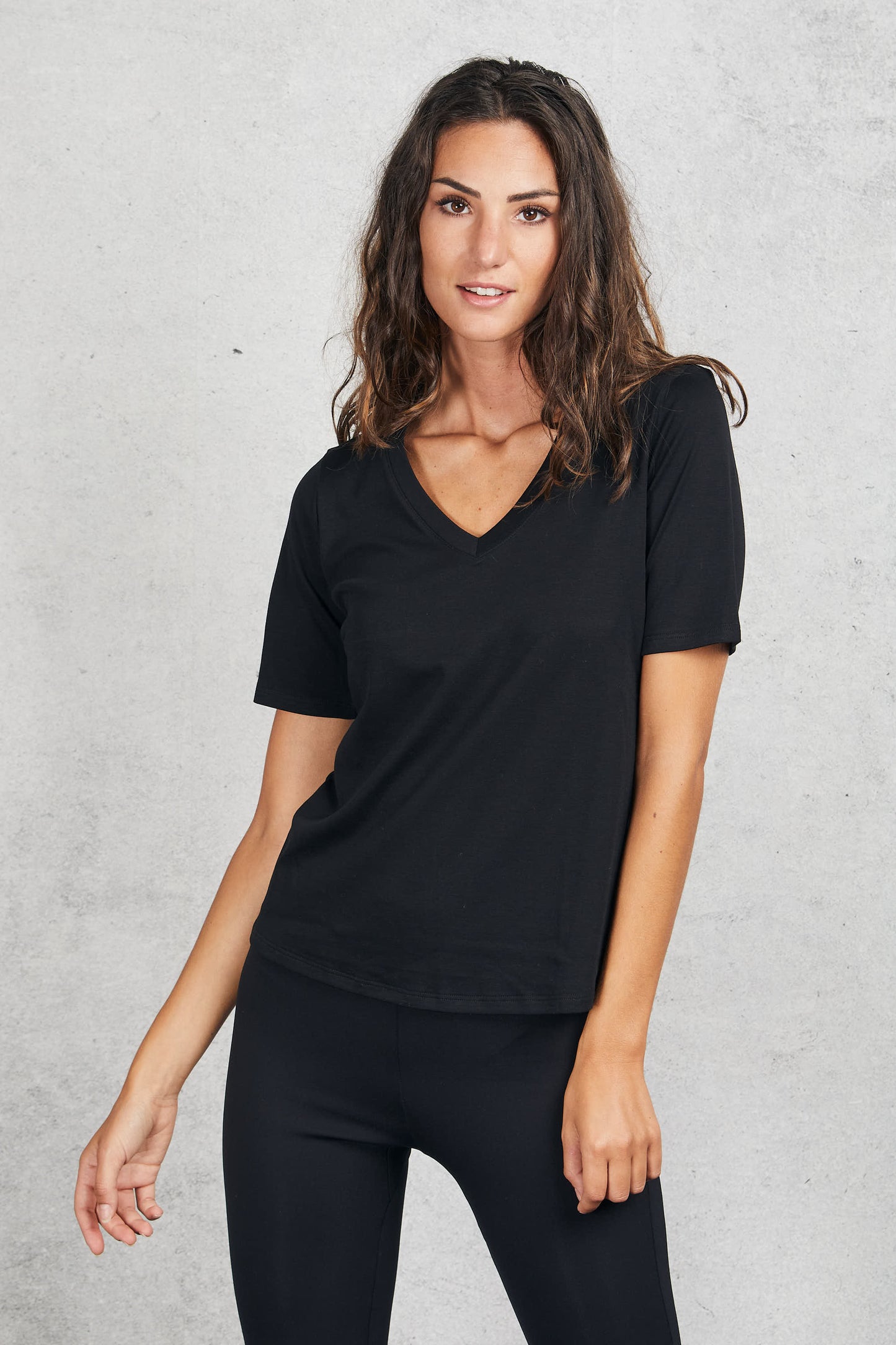  Purotatto V-neck T-shirt Short Sleeves Black Women Nero Donna - 1