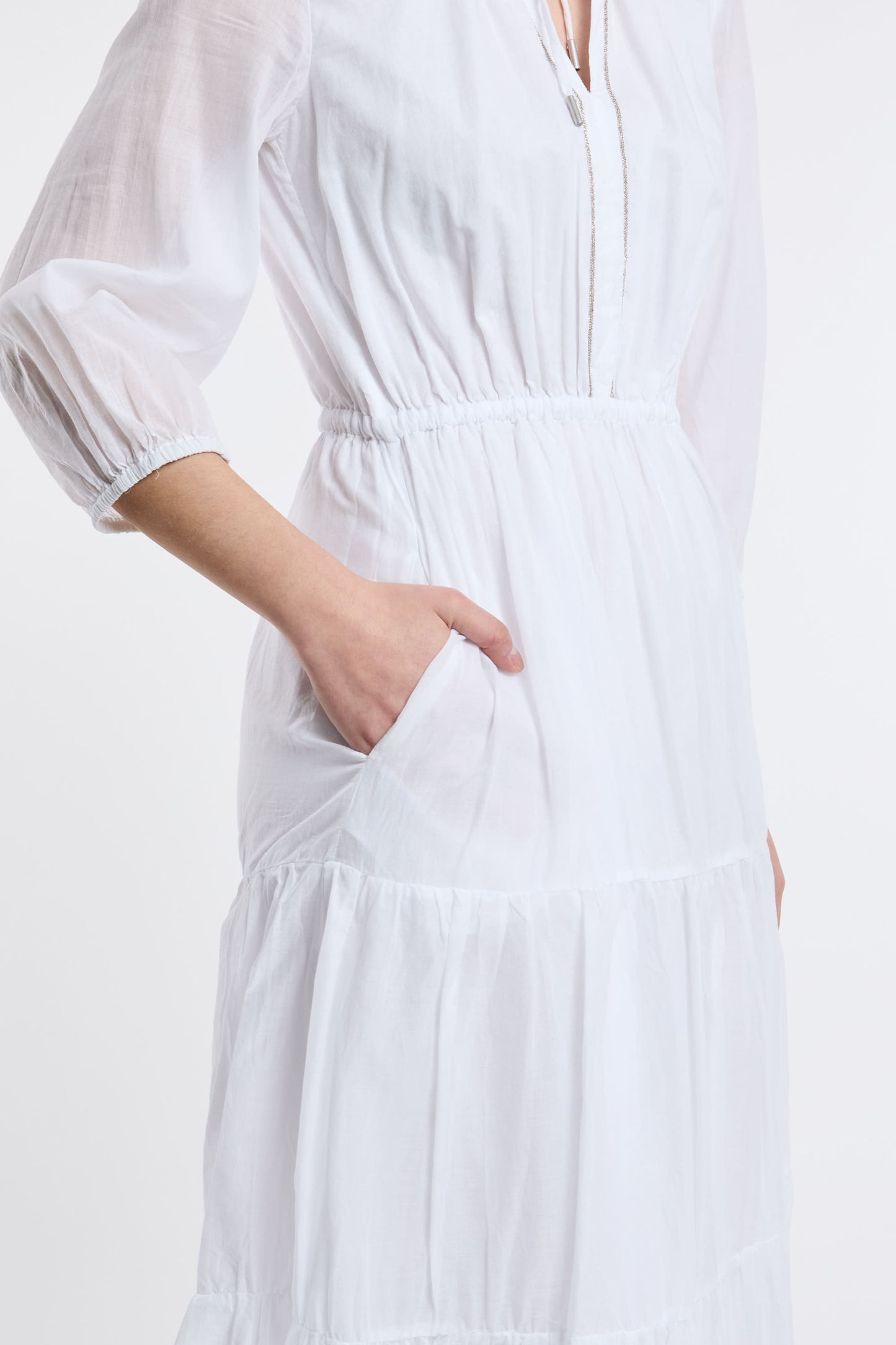  Peserico Long Dress 100% Co White Bianco Donna - 8