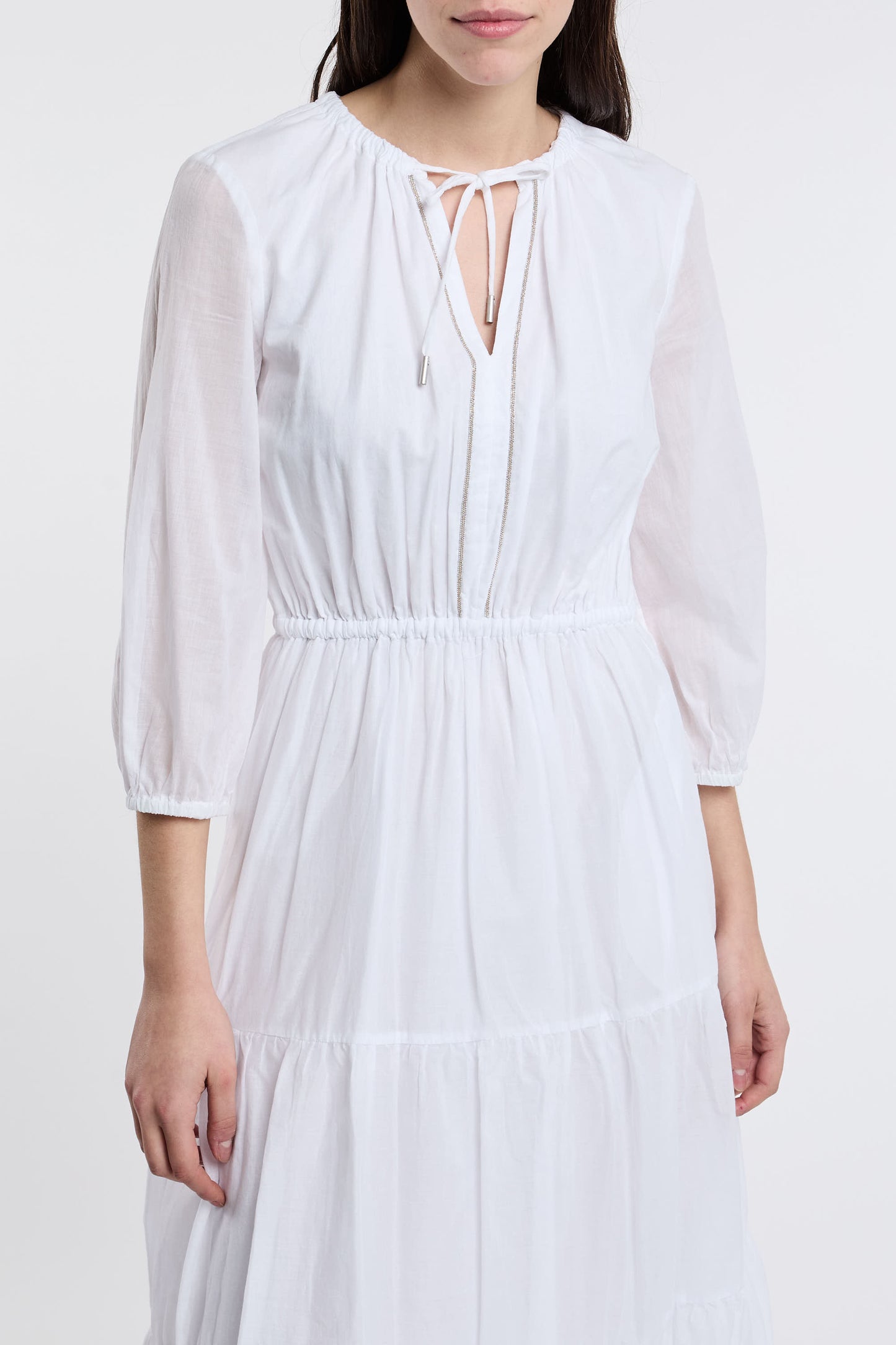  Peserico Long Dress 100% Co White Bianco Donna - 5
