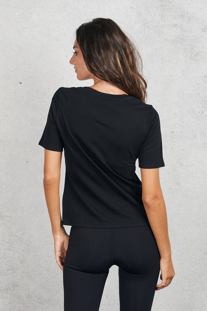  Purotatto V-neck T-shirt Short Sleeves Black Women Nero Donna - 3
