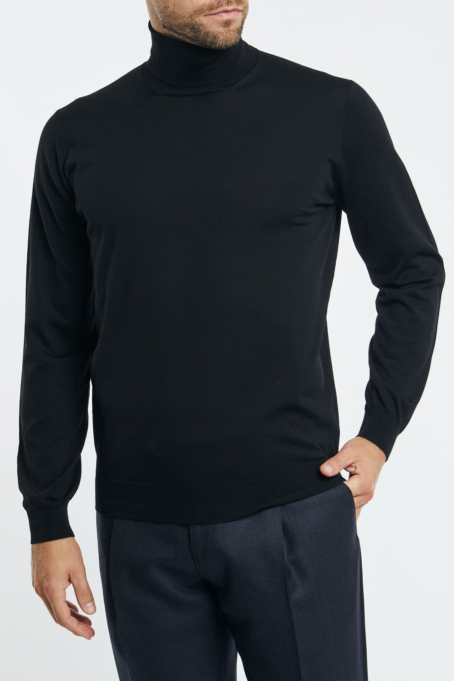  Hindustrie Turtleneck Sweater Royal Merino Black Nero Uomo - 2