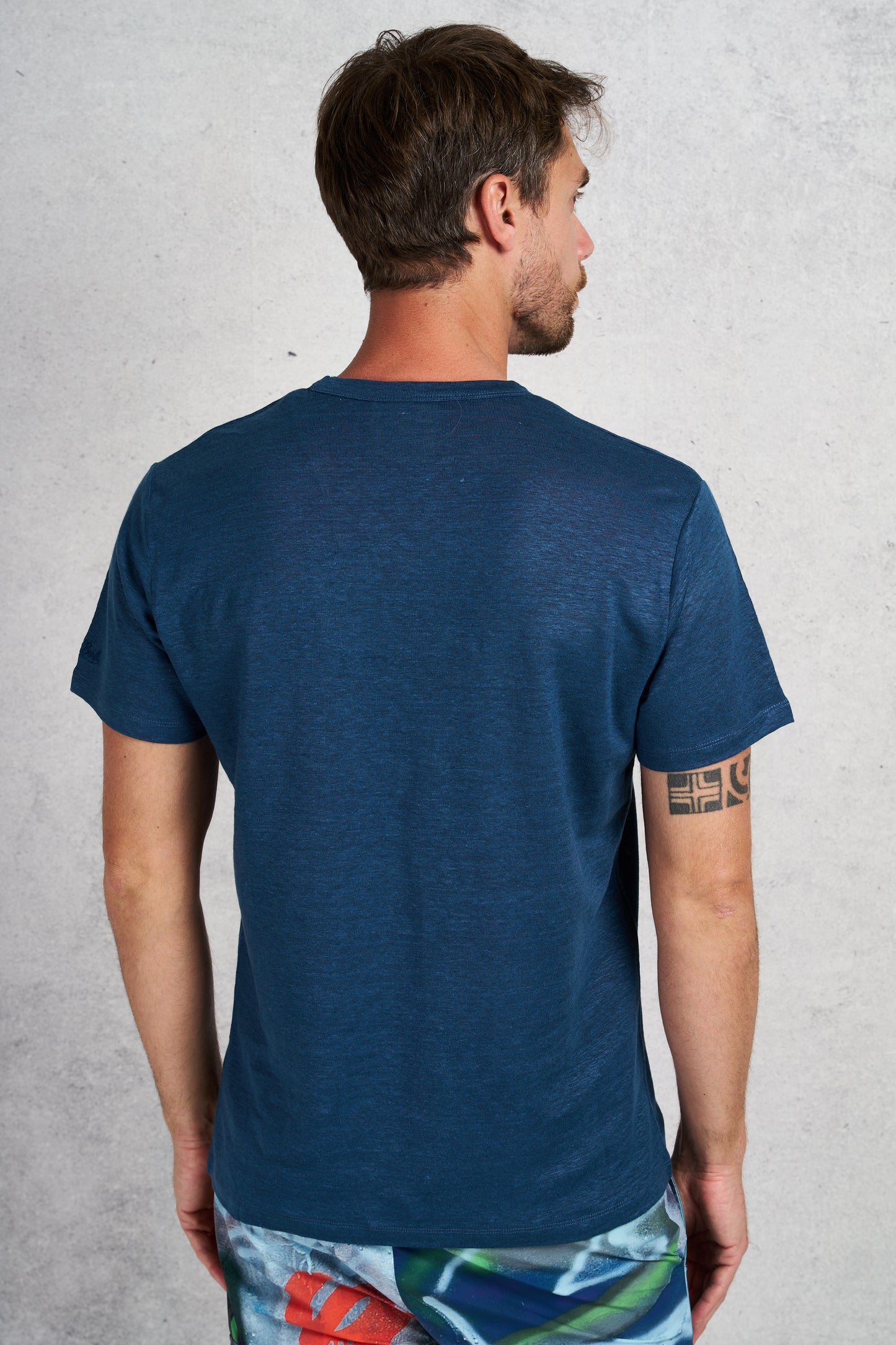  Mc2 Saint Barth Linen T-shirt With Front Pocket Blu Blu Uomo - 4
