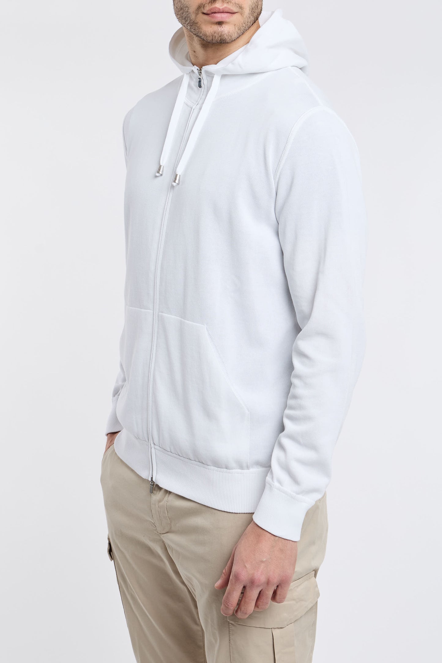  Filippo De Laurentiis Hooded Zip Sweater 100% Co White Bianco Uomo - 2