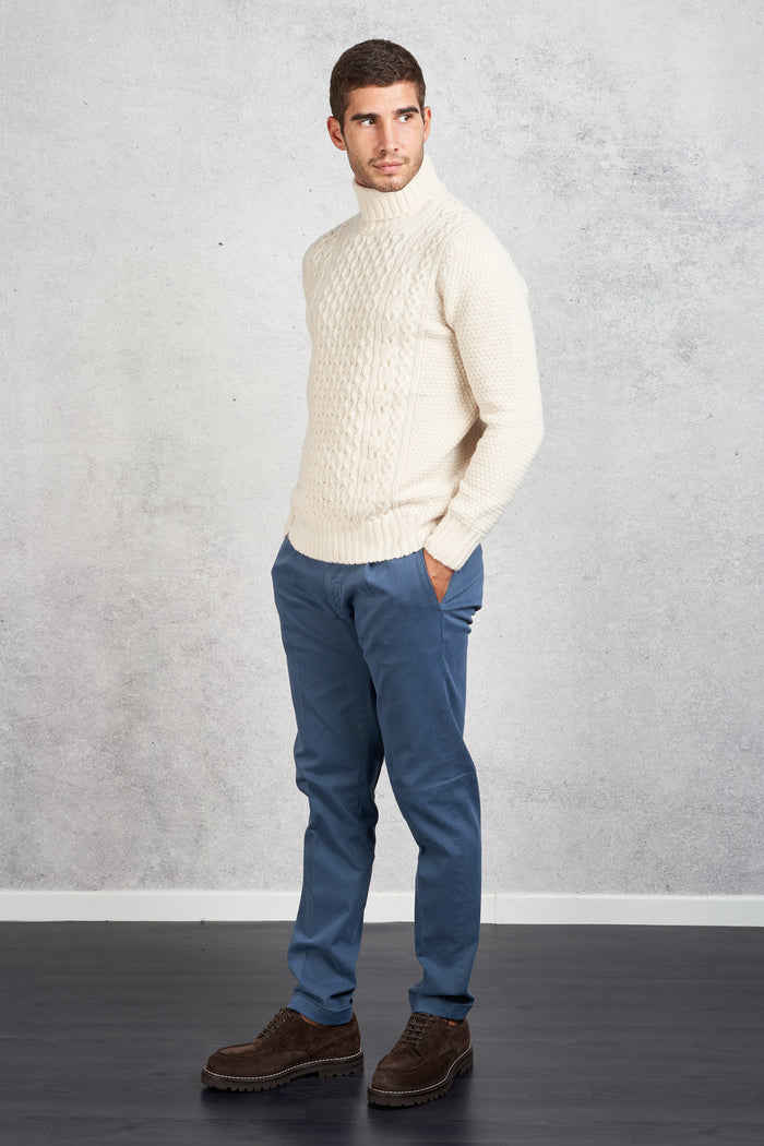Drumohr Men's White Braided Turtleneck Sweater