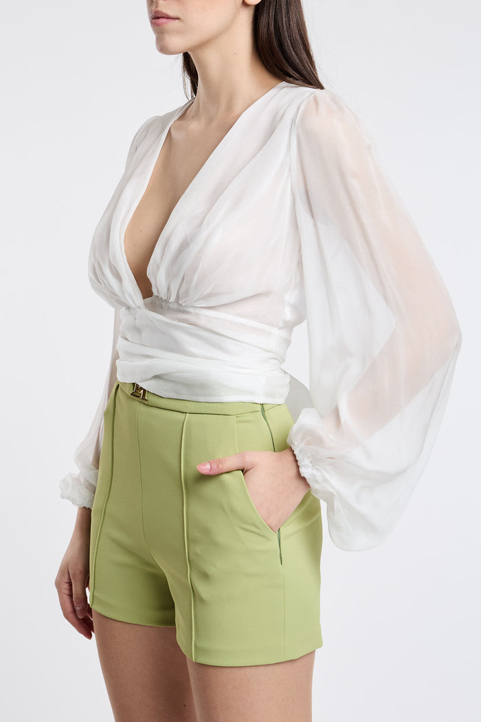  Elisabetta Franchi Shirt 100% Silk White Bianco Donna - 2