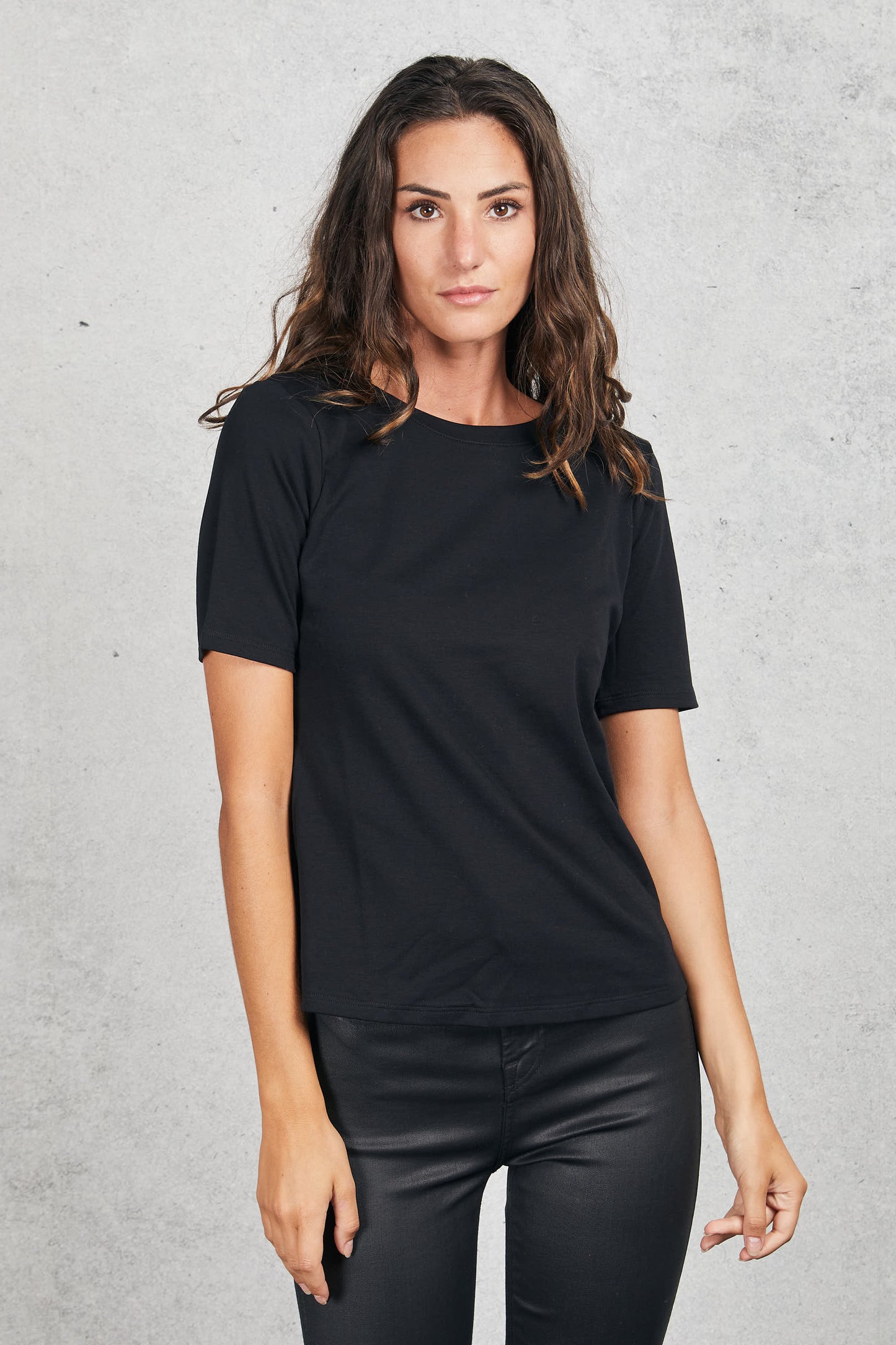 Purotatto Round Collar T-shirt Sleevs Nero Nero Donna - 1