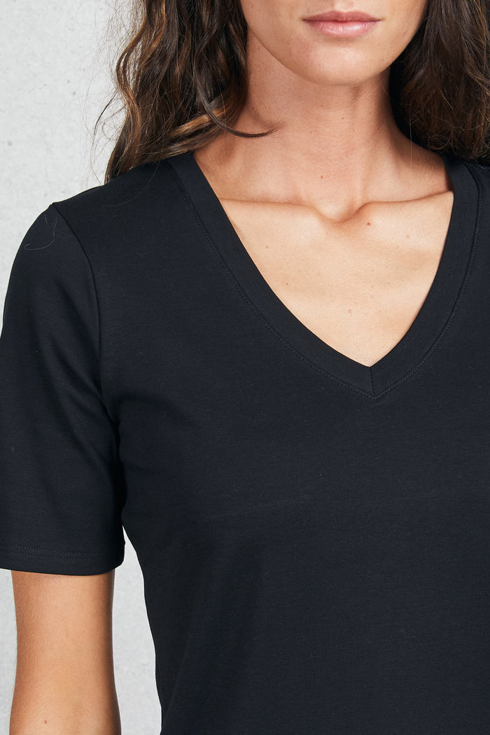  Purotatto V-neck T-shirt Short Sleeves Black Women Nero Donna - 4