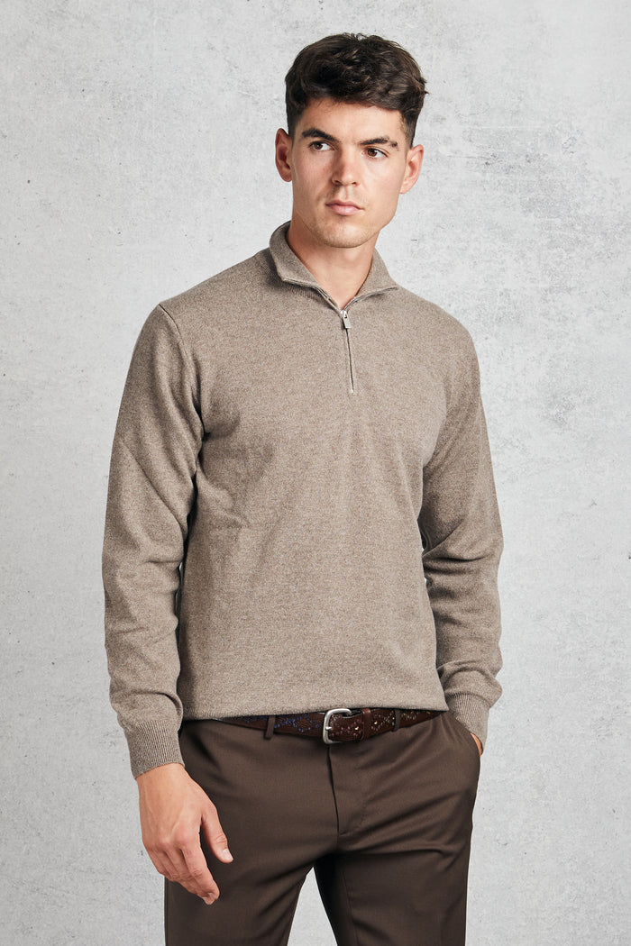 Filippo De Laurentiis Men's Brown Zip Neck Sweater