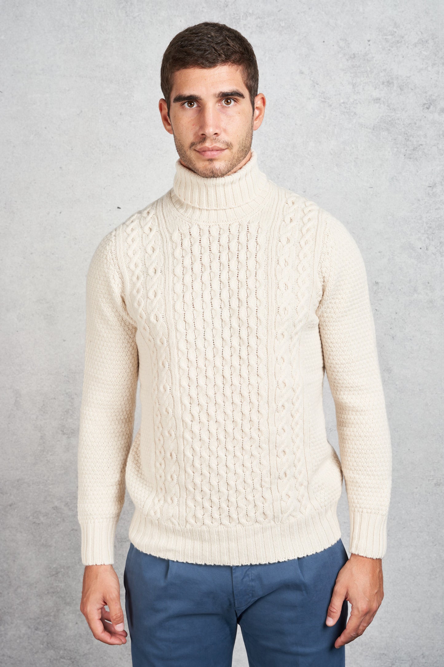  Drumohr Men's White Braided Turtleneck Sweater Bianco Uomo - 2