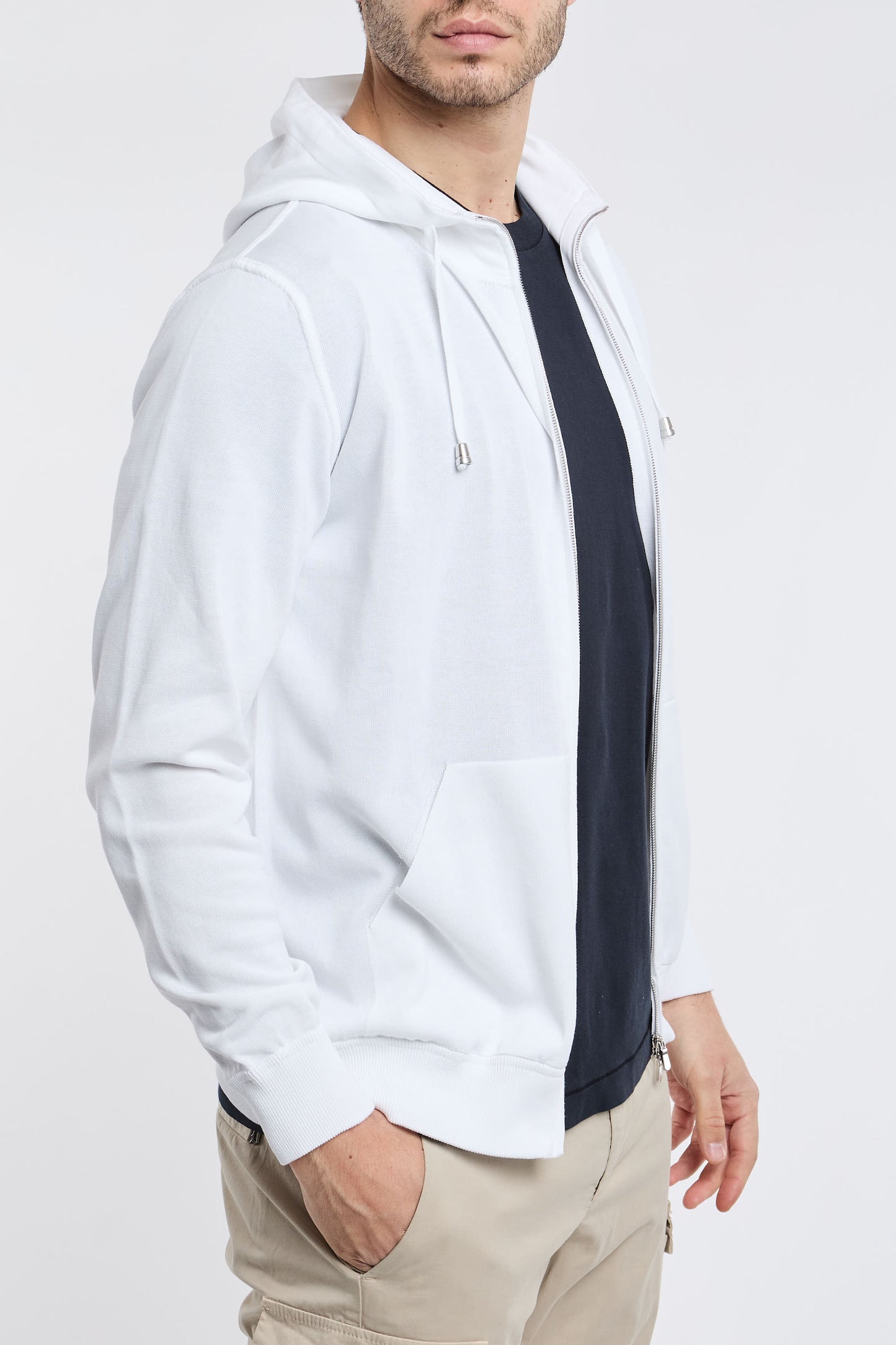  Filippo De Laurentiis Hooded Zip Sweater 100% Co White Bianco Uomo - 7
