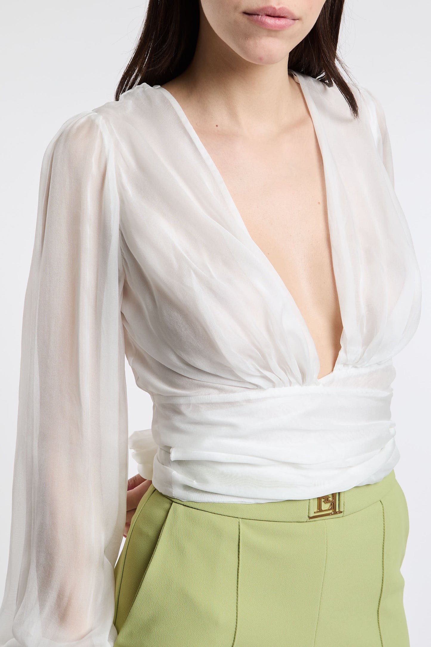  Elisabetta Franchi Shirt 100% Silk White Bianco Donna - 6