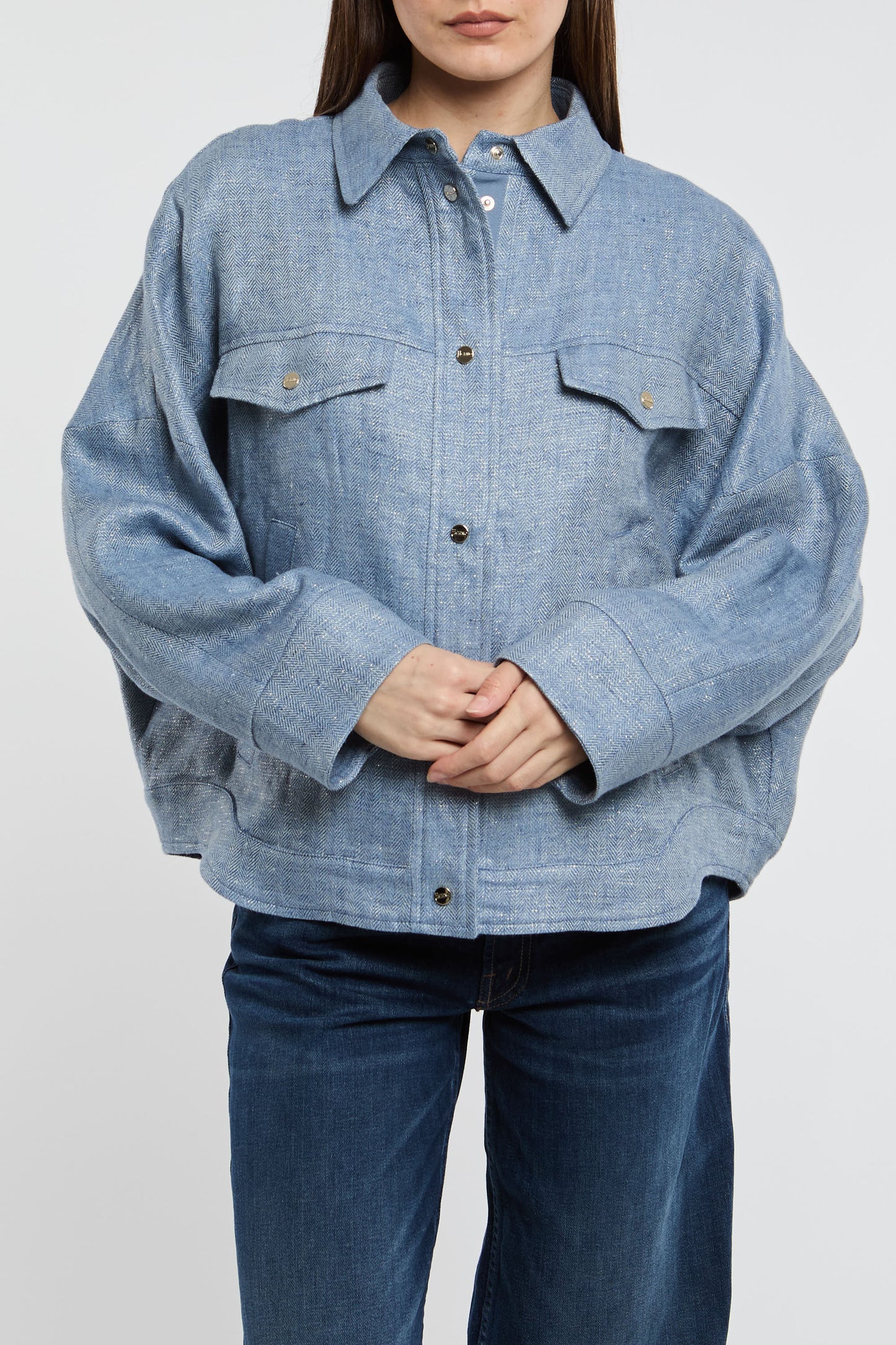  Herno Padded Shirt Jacket 98% Wv 1% Pa 1% Mz Light Blue Azzurro Donna - 2