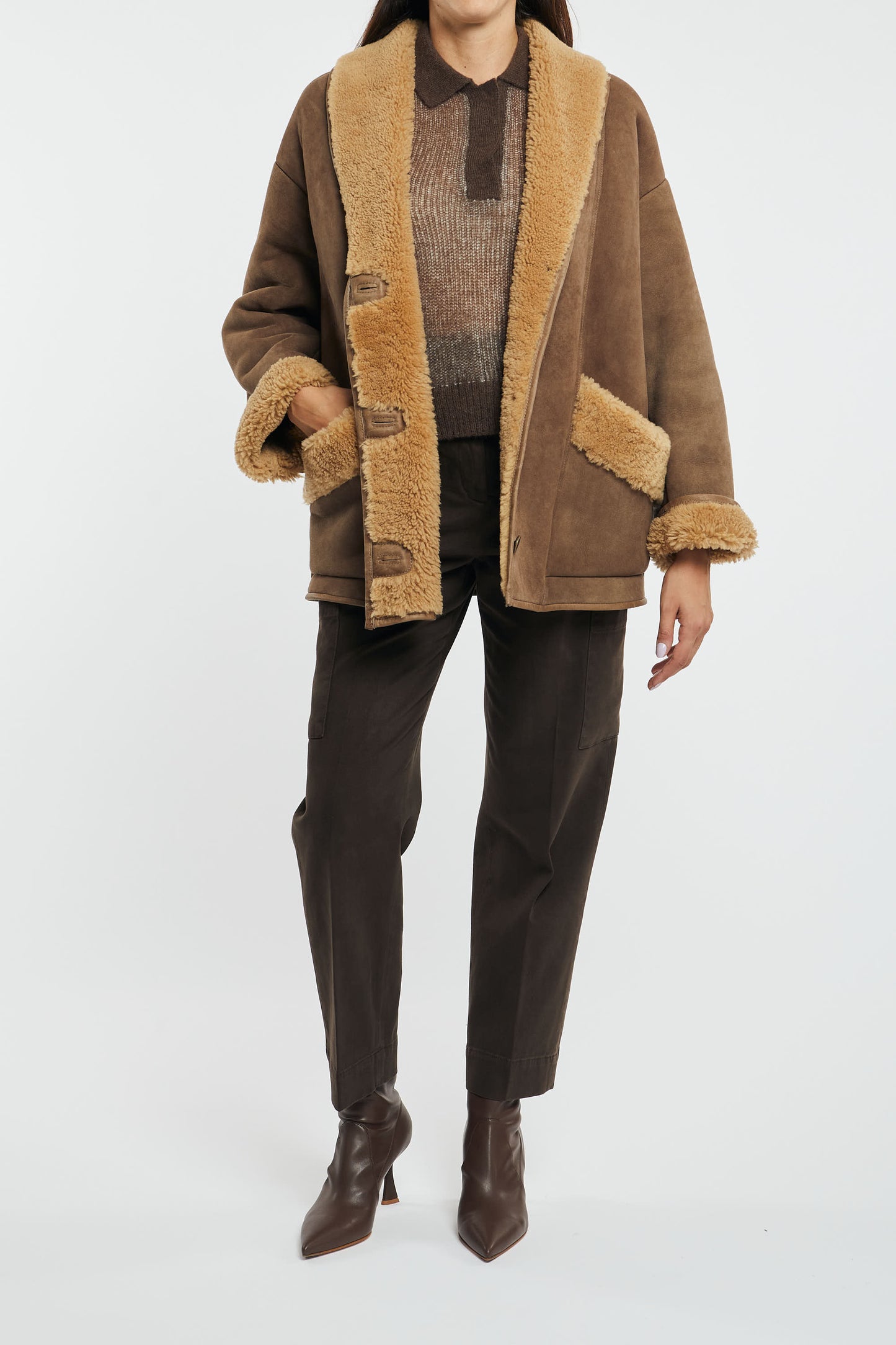  Salvatore Santoro Montone Oversized Brown Jacket For Women Marrone Donna - 1
